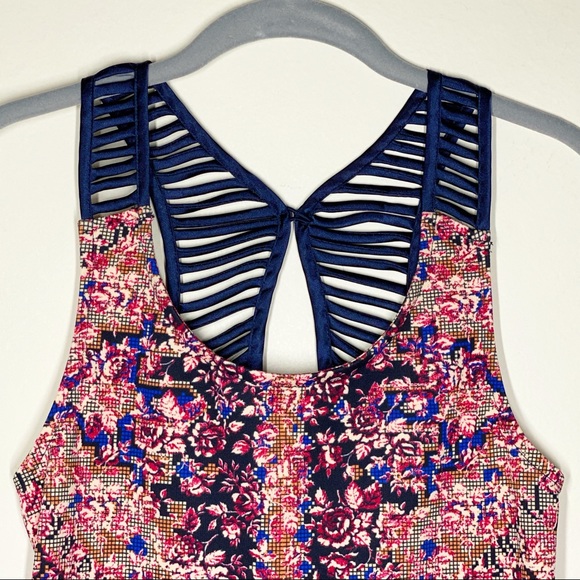Free People Digital Damsel Open Back Bodycon Mini Dress Pink Blue Floral Size XS - Picture 11 of 16